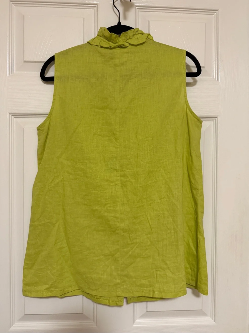 Vintage Y2K Sandro Lime Green Ruffle Linen Top Cottagecore Boho Blouse M - Picture 4 of 4